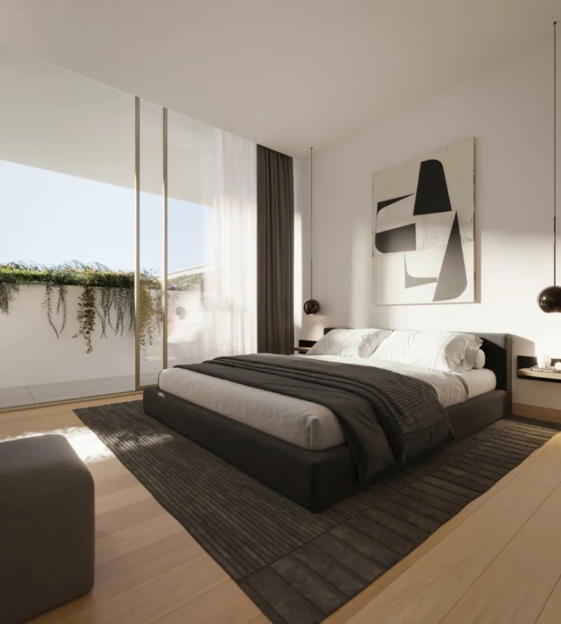 Visualisierung: Schlafzimmer mit bodentiefen Fenstern